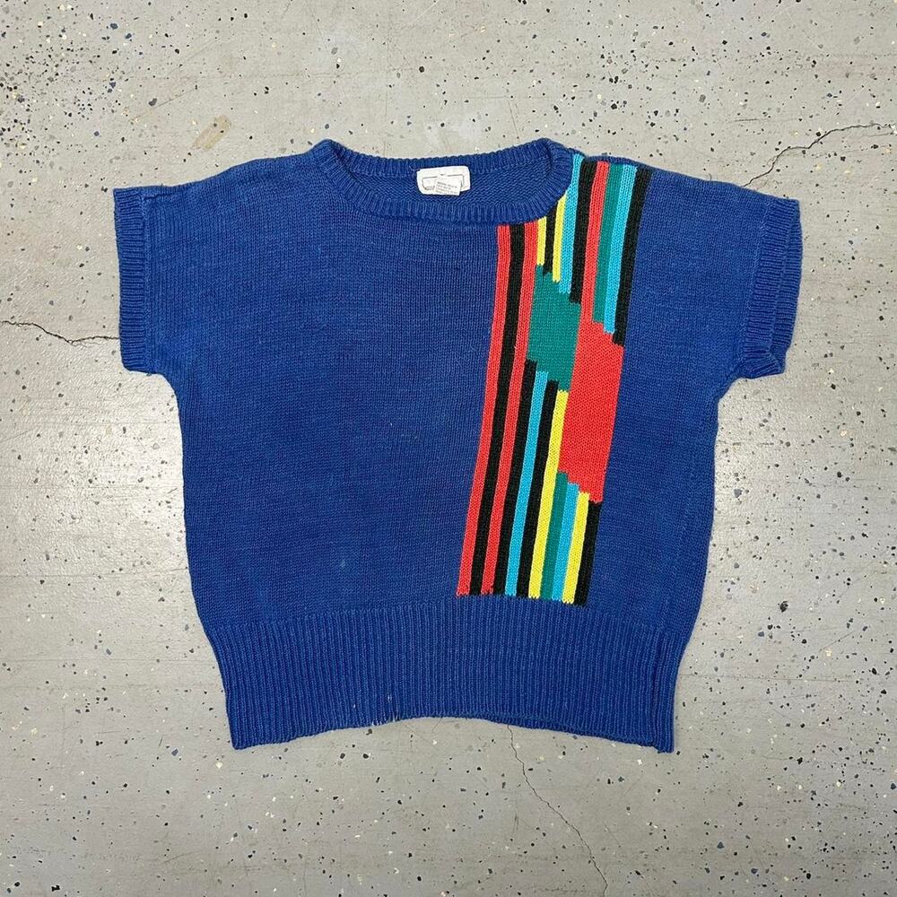VTG blue and multi-coloured striped knit sweater